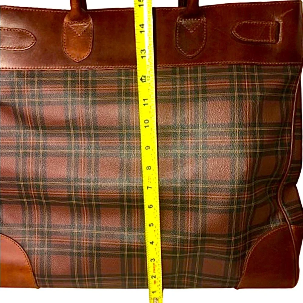 RALPH LAUREN Tall Tartan Plaid Brown Boston Weekend Travel Duffle Doctor Bag
